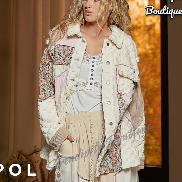 POL Coastal Bohemian Luxurious Quilted Jacquard Collared Button Up Comfy Jacket - Picture 5 of 16